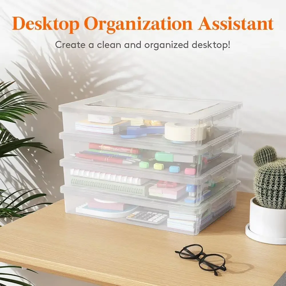 Lifewit 2-Pack Clear A4 Storage Boxes w/ Latching Lids – Fits 8.5”x11” Paper